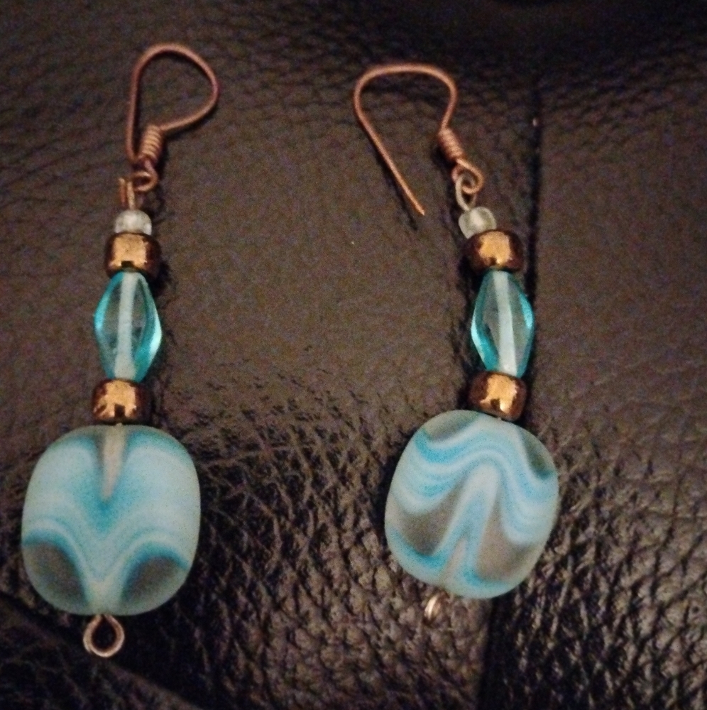 Elegant Blue and Gold Beads Handmade Dangle Earrings